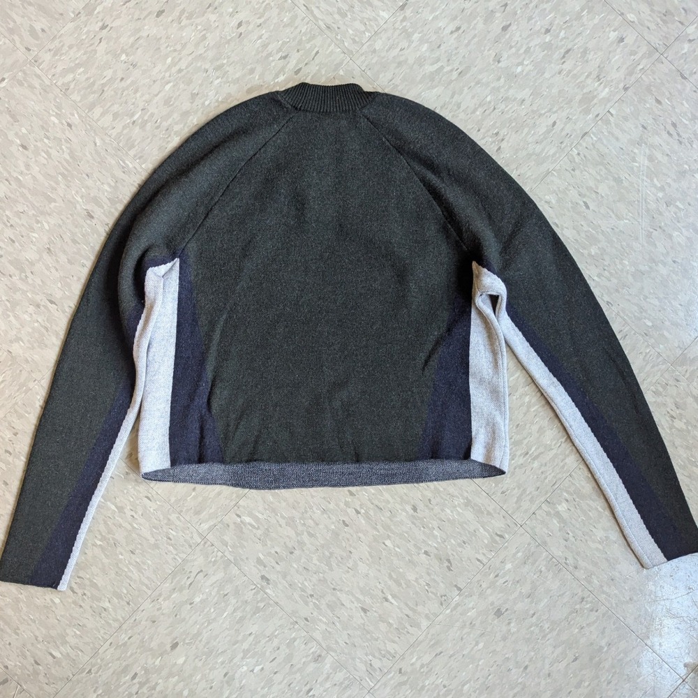 LNDR Merino Wool Colorblock Sweater Green Navy Grey M/L Made in Turkey Office - Picture 7 of 8
